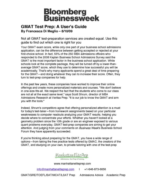 Manhattan Elite Prep was featured in Business Week on an article about GMAT Test Preparation.